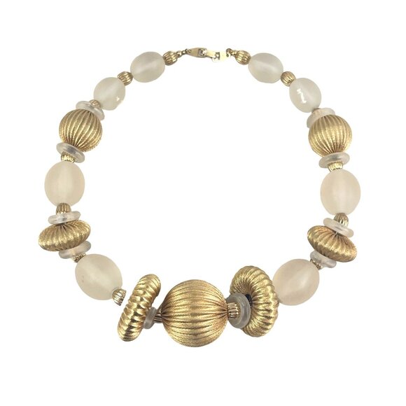 Pierre Cardin Satin Lucite & Gold Beaded Statement Necklace - Picture 1 of 6